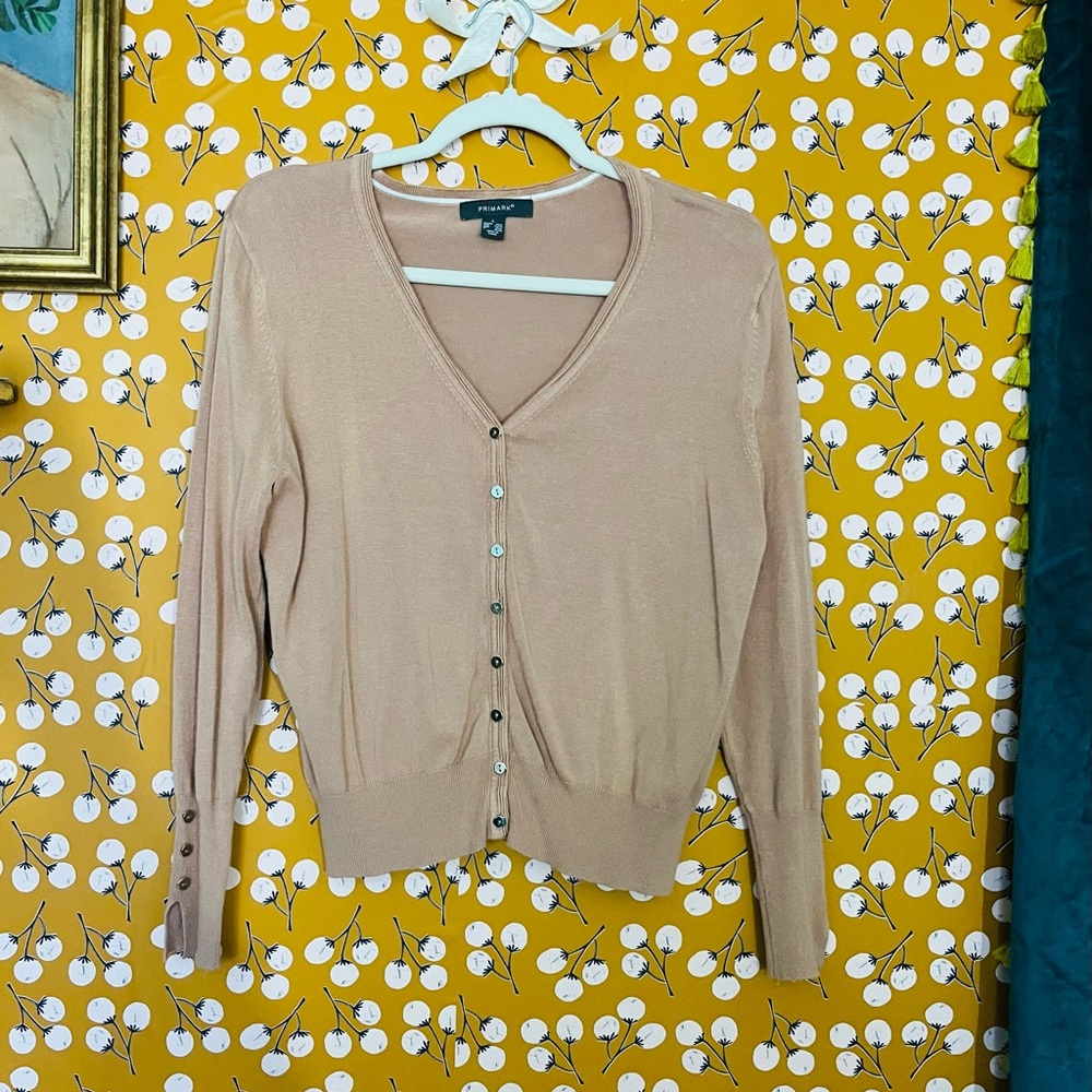 Primark | nude button up cardigan with gold button details sz l